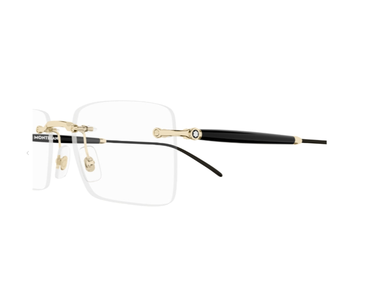 Gold and black eyeglasses on a white background