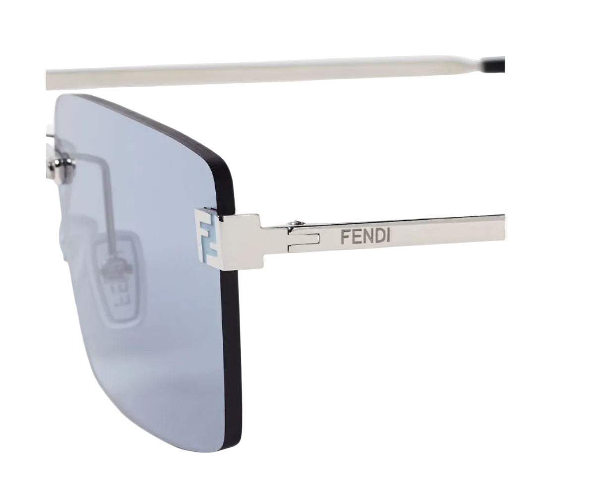 Fendi sunglasses with a white frame and reflective lenses on a white background