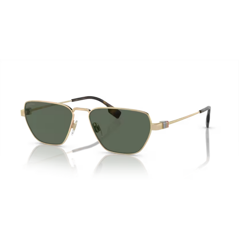 Sunglasses with metallic frame and dark lenses on a white background