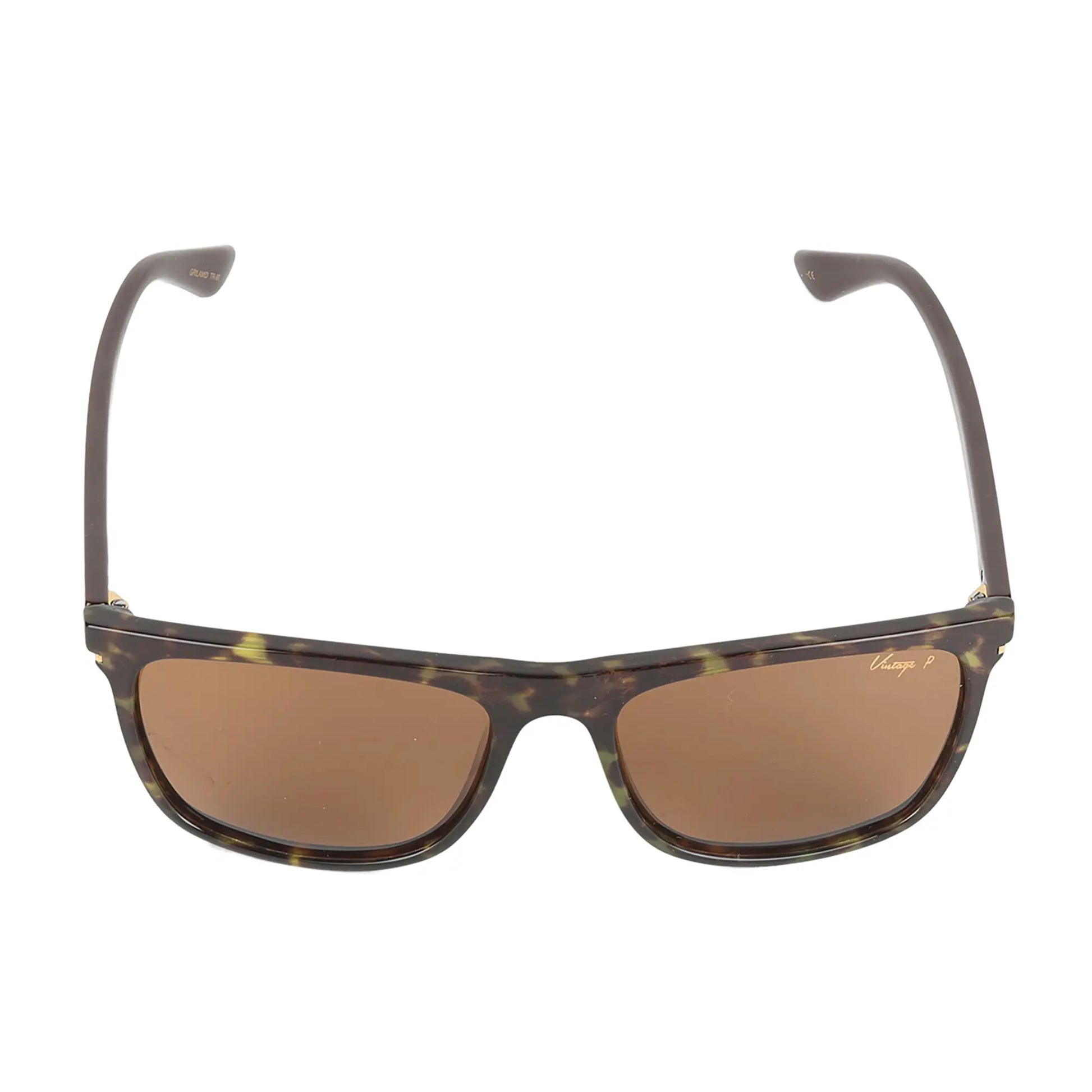 Sunglasses with tortoiseshell frame and brown lenses on a white background