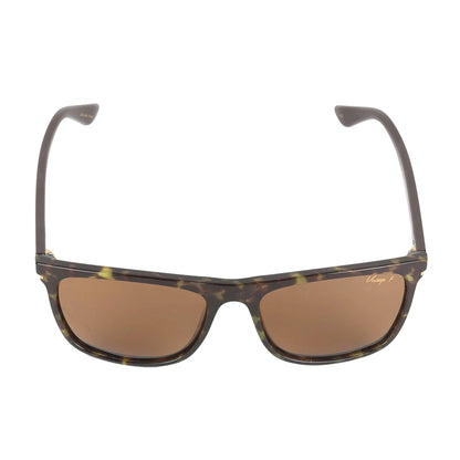 Sunglasses with tortoiseshell frame and brown lenses on a white background