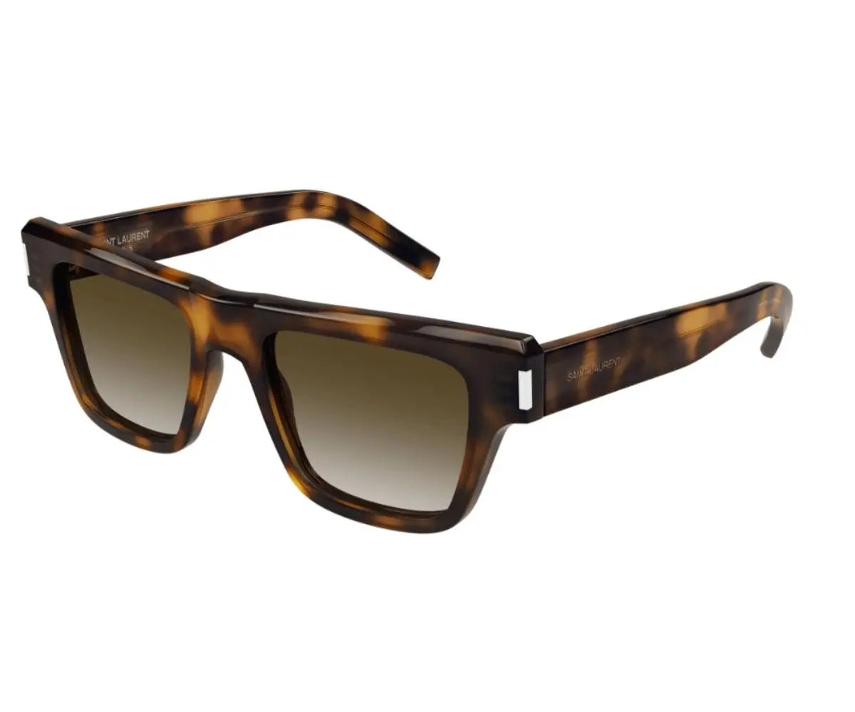 Sunglasses with tortoiseshell frame and gradient lenses on a white background