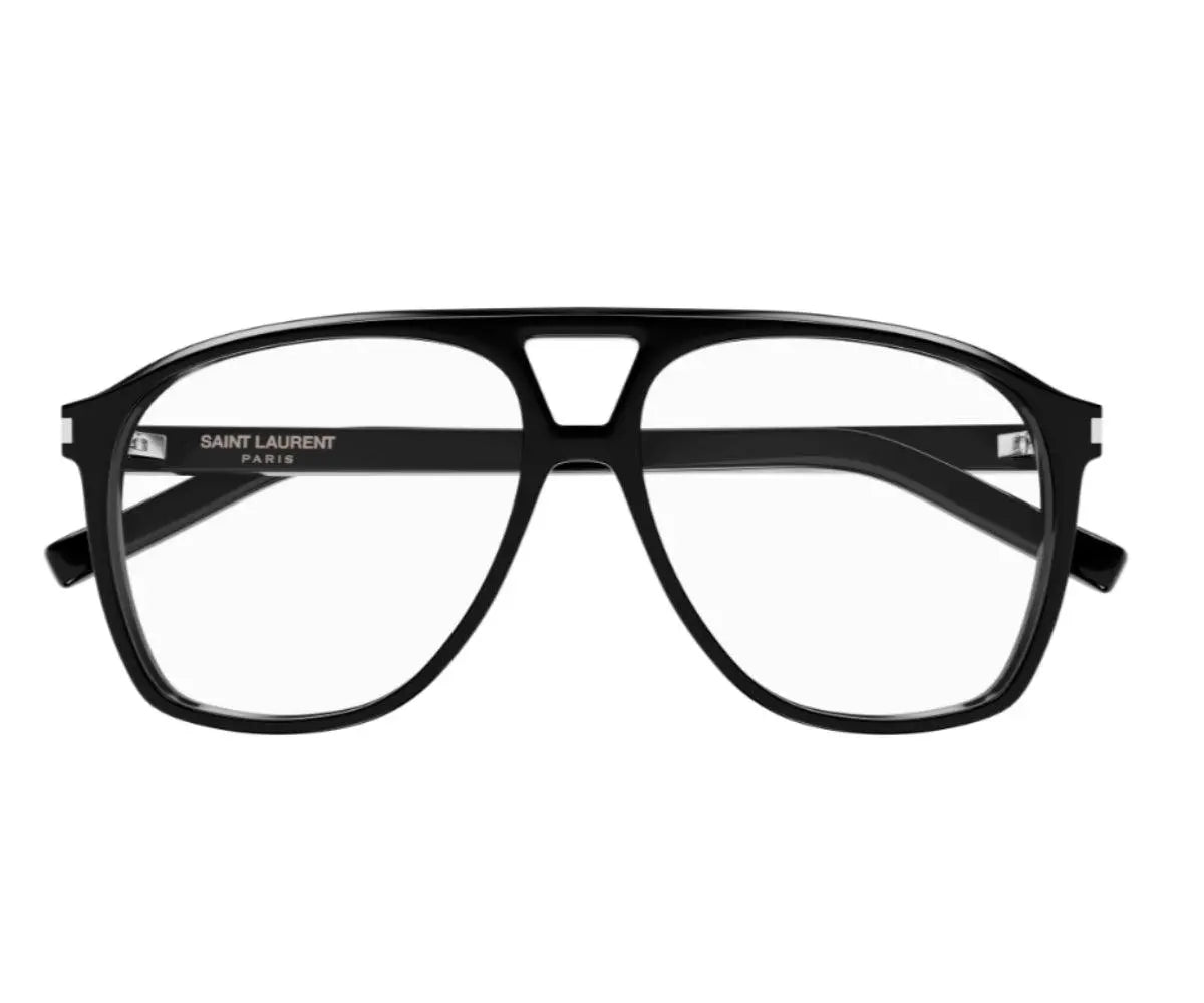 Black eyeglasses with 'Saint Laurent' branding on a white background