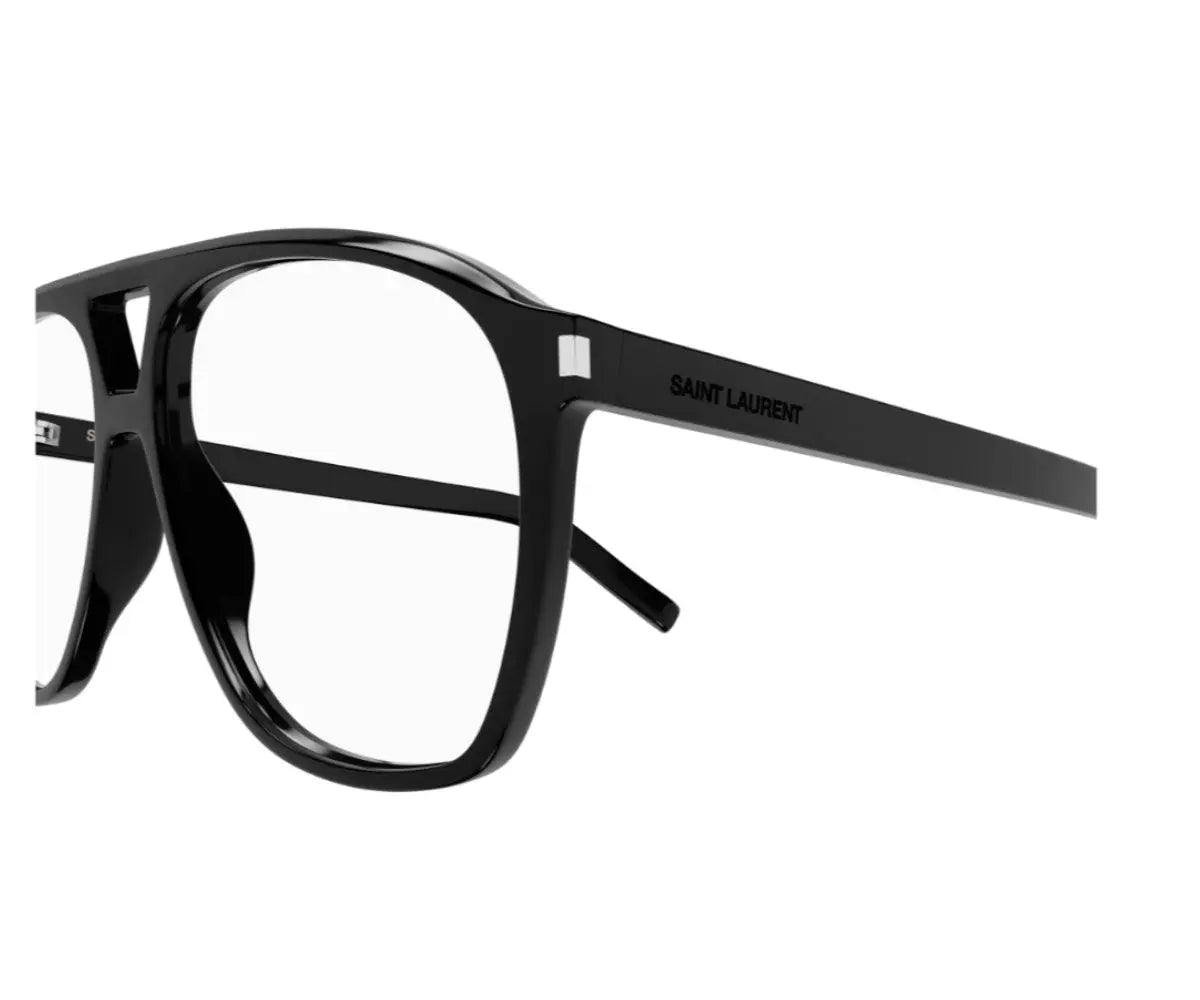 Black eyeglasses with 'Saint Laurent' branding on a white background