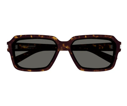 Sunglasses with tortoiseshell frame and dark lenses on a white background