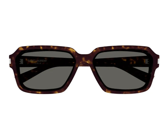 Sunglasses with tortoiseshell frame and dark lenses on a white background