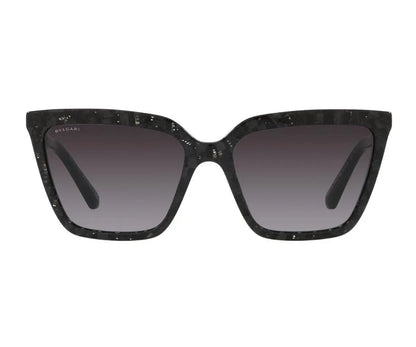 Black cat-eye sunglasses with gradient lenses on a white background