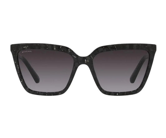 Black cat-eye sunglasses with gradient lenses on a white background
