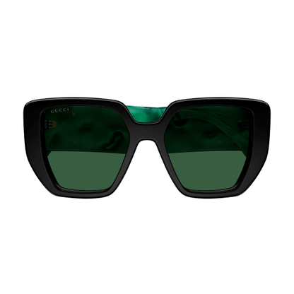 Black sunglasses with a Gucci logo on a transparent background