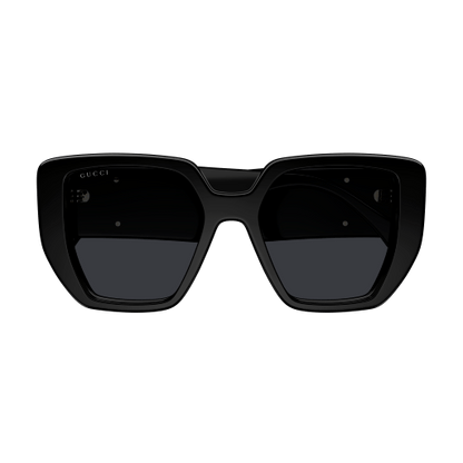 Black sunglasses with 'Gucci' logo on a transparent background