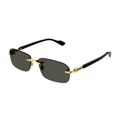 Sunglasses with black lenses and gold frames on a transparent background