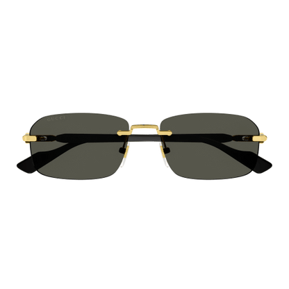 Sunglasses with gold frame and black lenses on a transparent background
