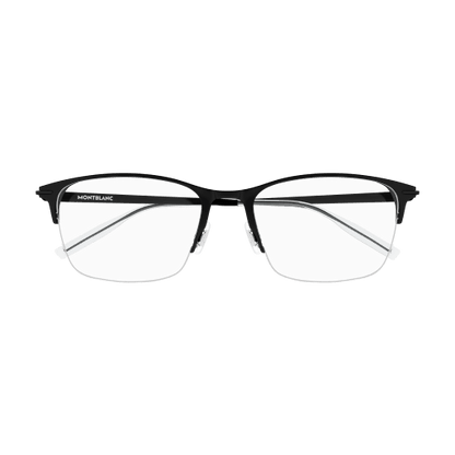 Black eyeglasses with 'Montblanc' branding on a transparent background