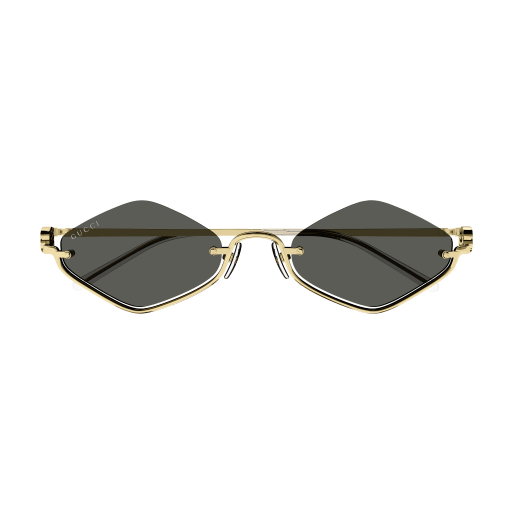 Gold-framed sunglasses with black lenses on a transparent background