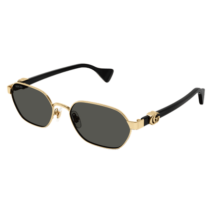 Sunglasses with gold frame and black lenses on a transparent background
