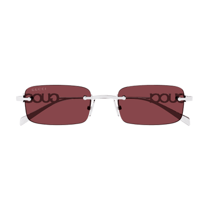 Sunglasses with a maroon lens and white frame on a transparent background