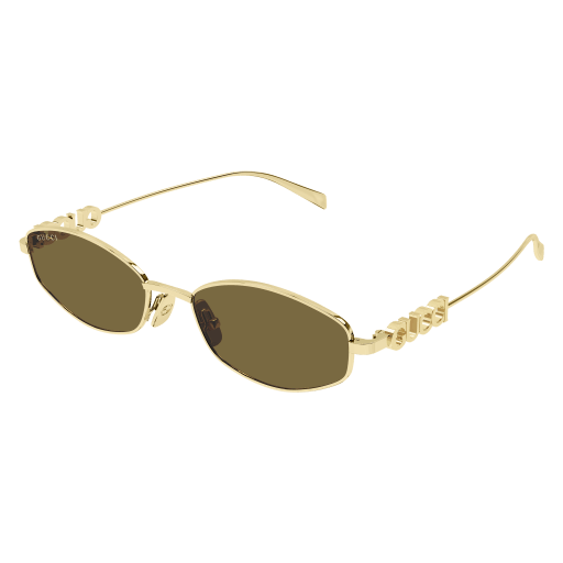 Gold-framed sunglasses with brown lenses on a transparent background