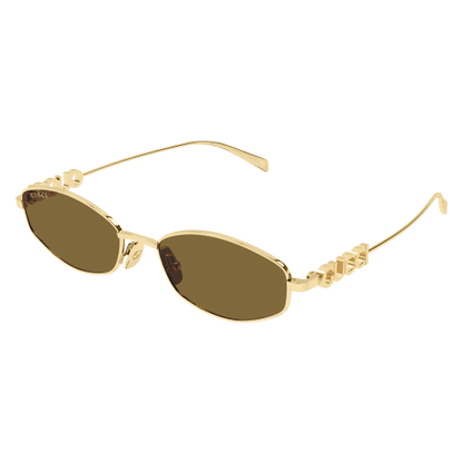 Gold-framed sunglasses with brown lenses on a transparent background