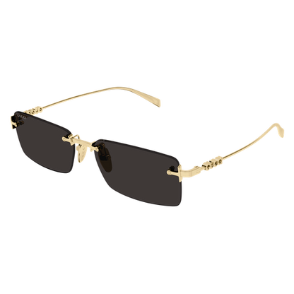 Gold-framed sunglasses with black lenses on a white background