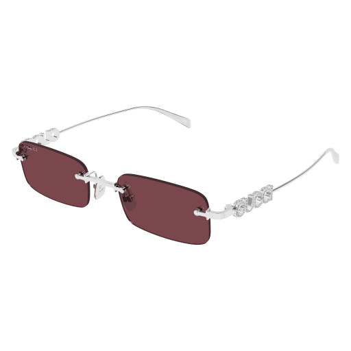 Sunglasses with red lenses and clear frame on a white background
