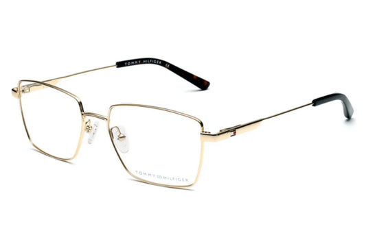 Gold-framed eyeglasses on a white background