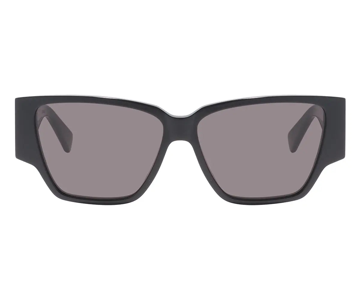 Black sunglasses with dark lenses on a white background