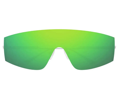 Green reflective sunglasses on a white background