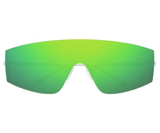 Green reflective sunglasses on a white background