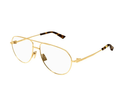 Gold eyeglasses with tortoiseshell accents on a white background
