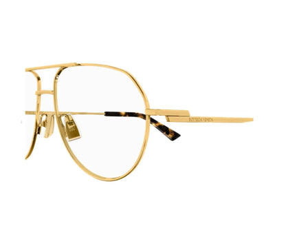Gold eyeglasses on a white background