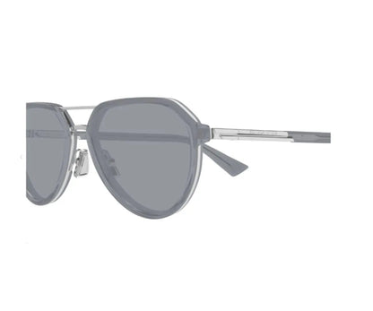 Sunglasses with gray lenses and silver frame on a white background