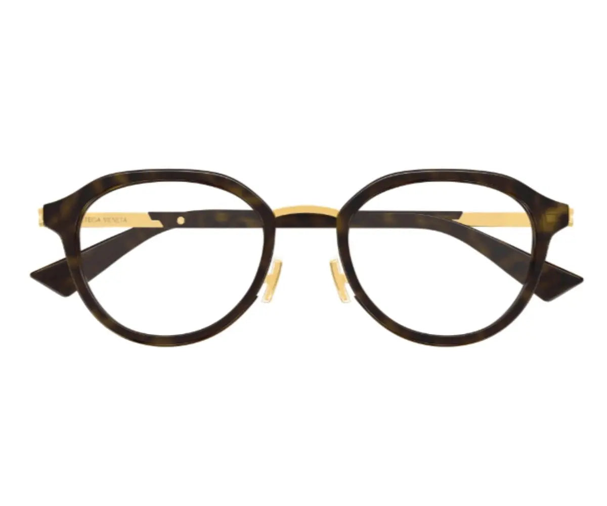 Round eyeglasses with a tortoiseshell frame on a white background