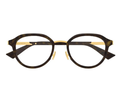 Round eyeglasses with a tortoiseshell frame on a white background