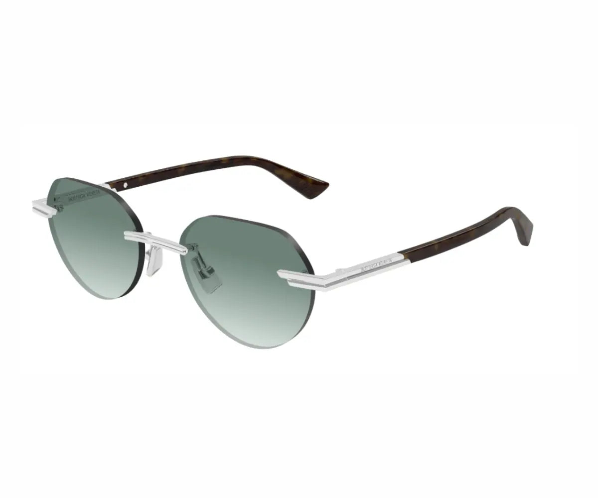 Sunglasses with gradient lenses and metallic frame on a white background