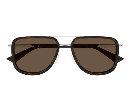 Sunglasses with brown lenses and black frame on a white background