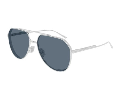 Aviator sunglasses with dark lenses and silver frame on a white background