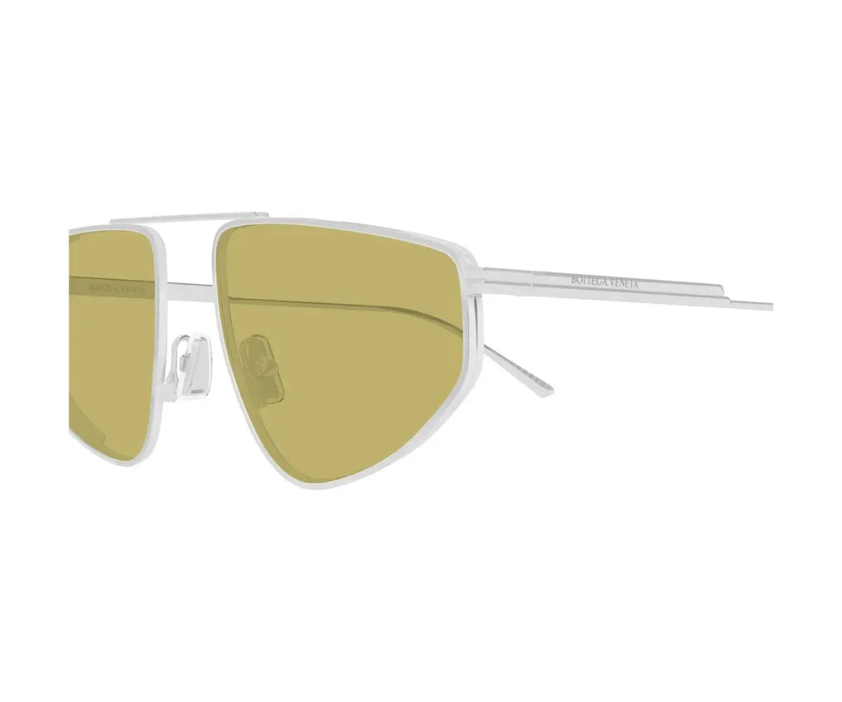 Sunglasses with gold lenses and white frame on a white background