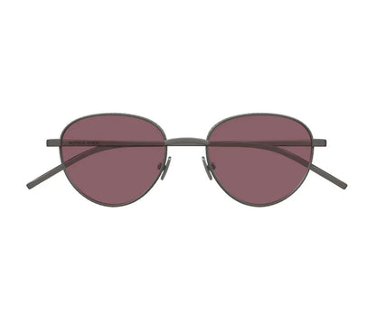 Sunglasses with round lenses and dark frames on a white background