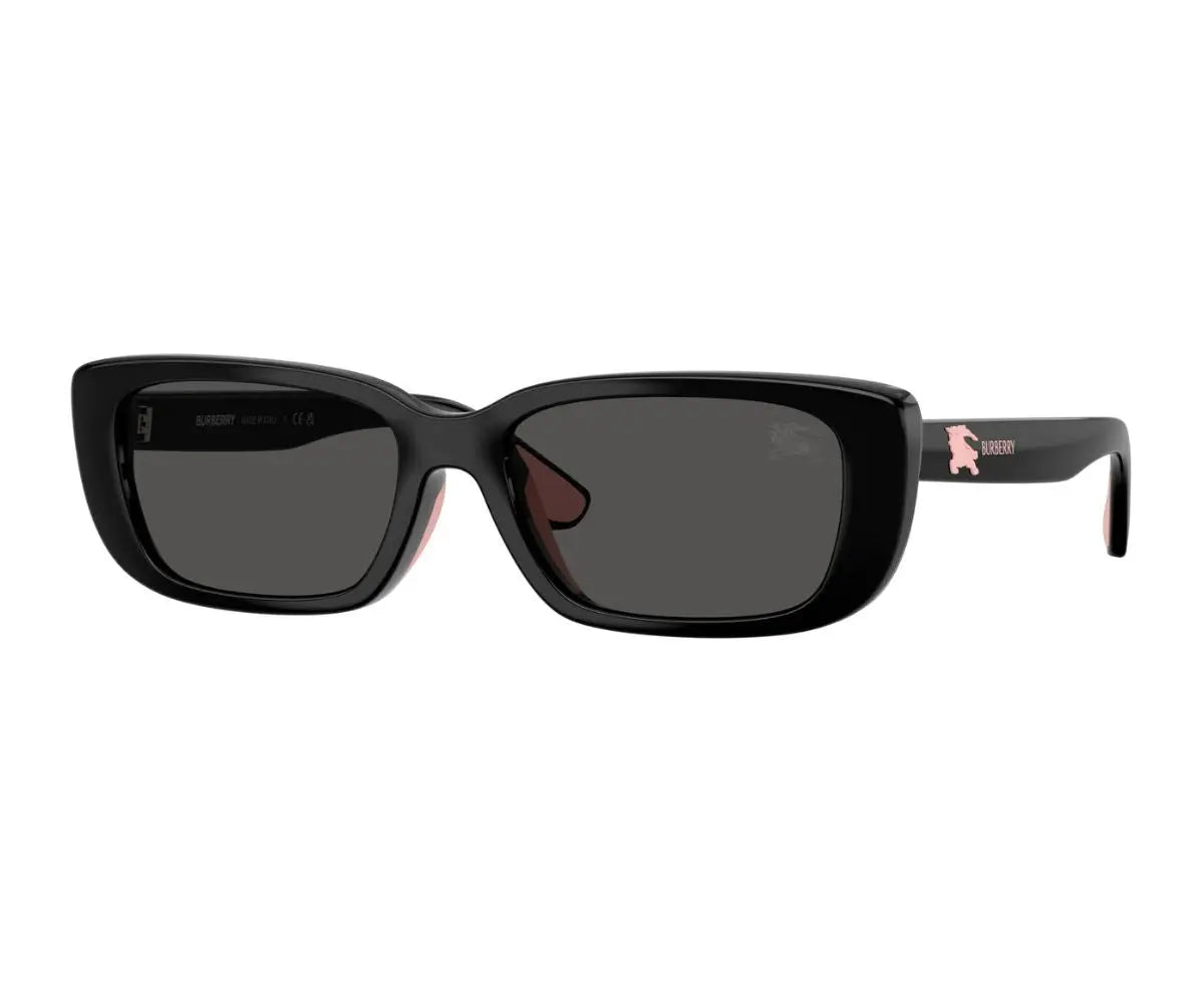 Black sunglasses with a brand logo on a white background