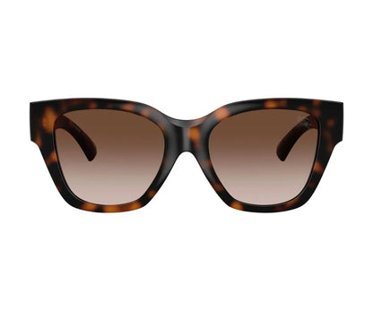 Sunglasses with tortoiseshell frame and gradient lenses on a white background