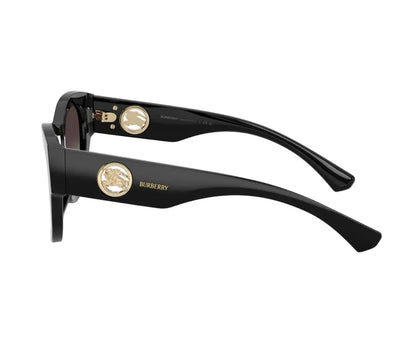 Black Burberry sunglasses with gold accents on a white background