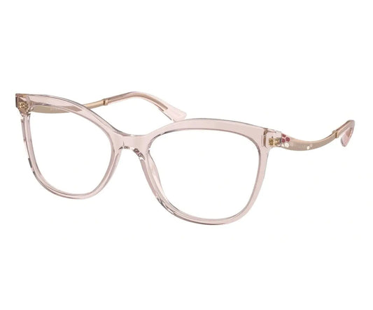 Clear cat-eye glasses on a white background