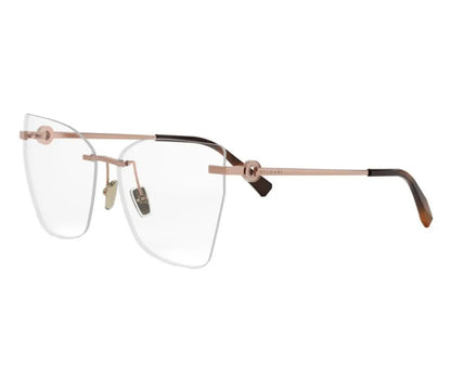 Eyeglasses with a rose gold frame on a white background