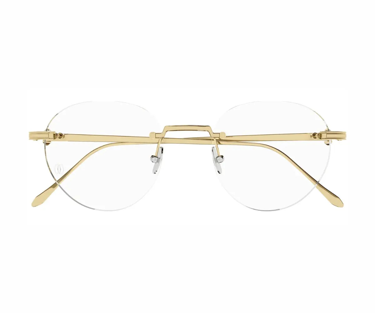 Gold-framed eyeglasses on a white background