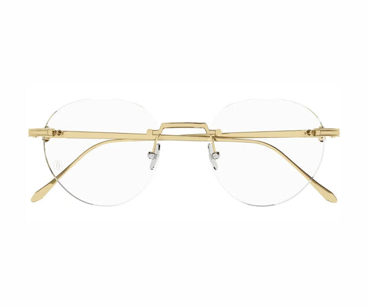 Gold-framed eyeglasses on a white background
