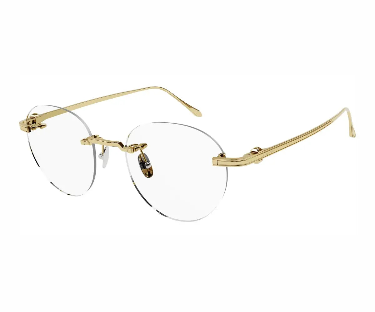 Gold-rimmed eyeglasses on a white background