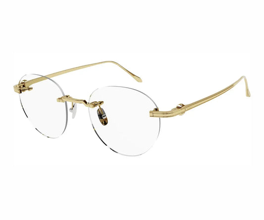 Gold-rimmed eyeglasses on a white background