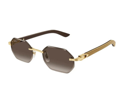 Gold-framed sunglasses with brown gradient lenses on a white background