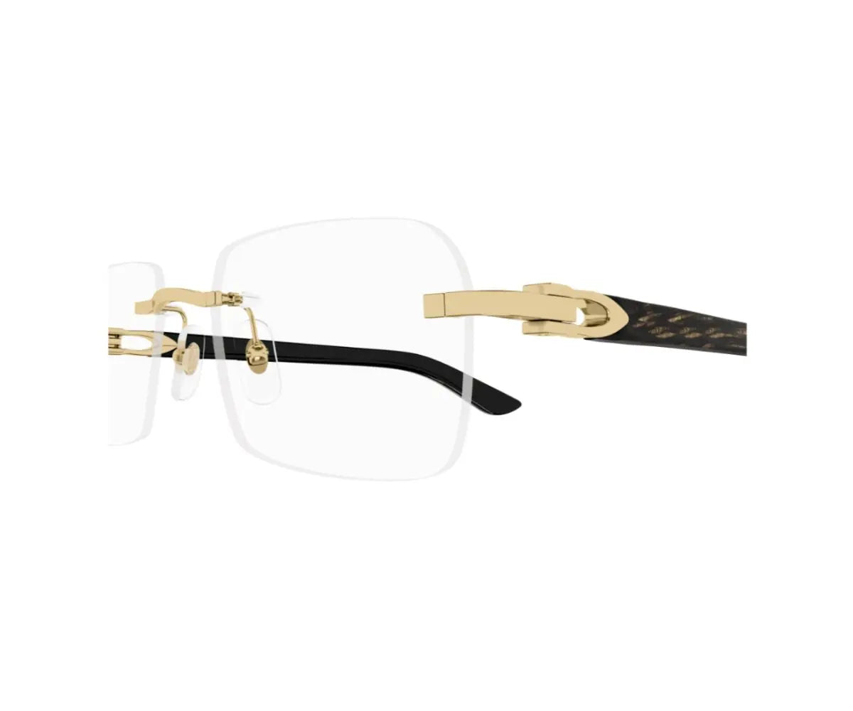Gold and black eyeglasses on a white background