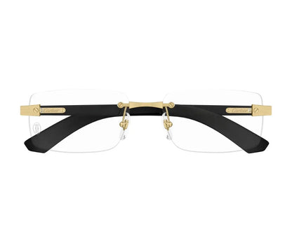 Black and gold eyeglasses on a white background